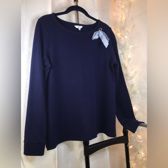 Crown & Ivy | Women’s Navy Blue 100% Cotton Long Sleeve Top - Picture 3 of 7